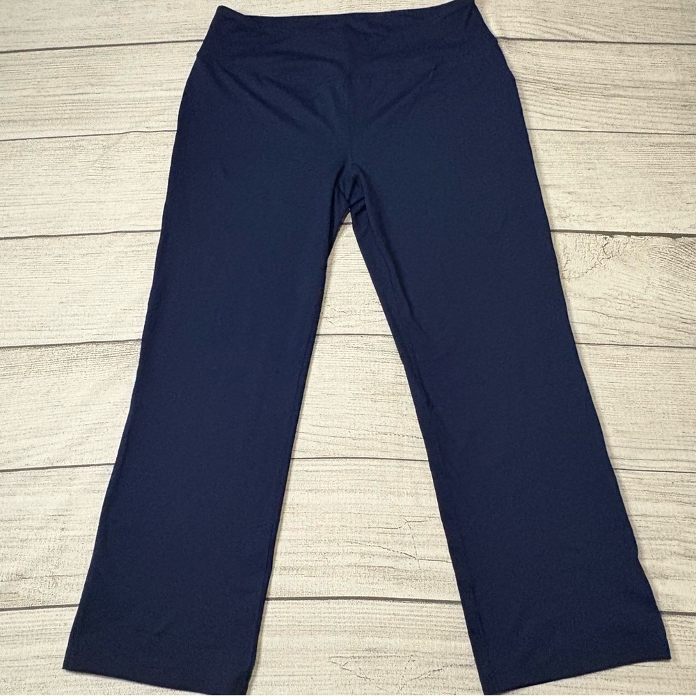 Lands' End Women's Navy Activewear Yoga Straight Leg Pants Large Athleisure Wear